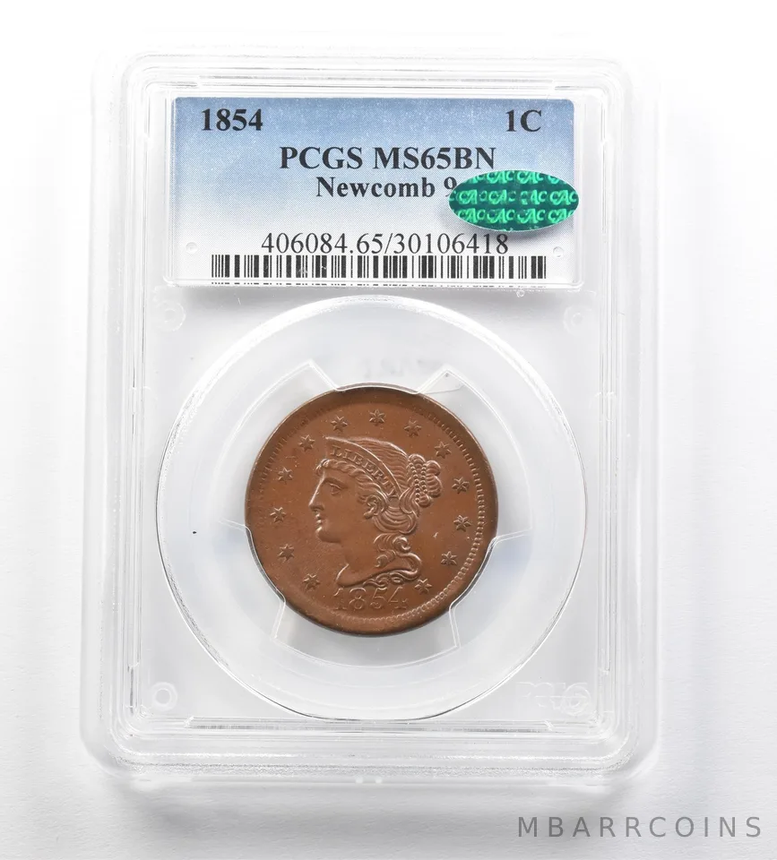 1854 Braided Hair Large Cent Newcomb 9 MS65 BN PCGS CAC N-9 LDS a3487