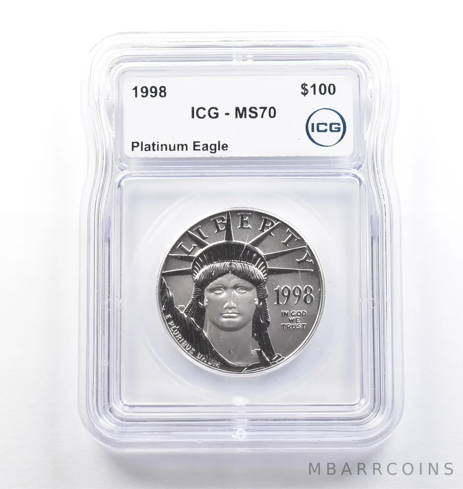 1998 $100 American Platinum Eagle 1 Oz Platinum MS70 ICG