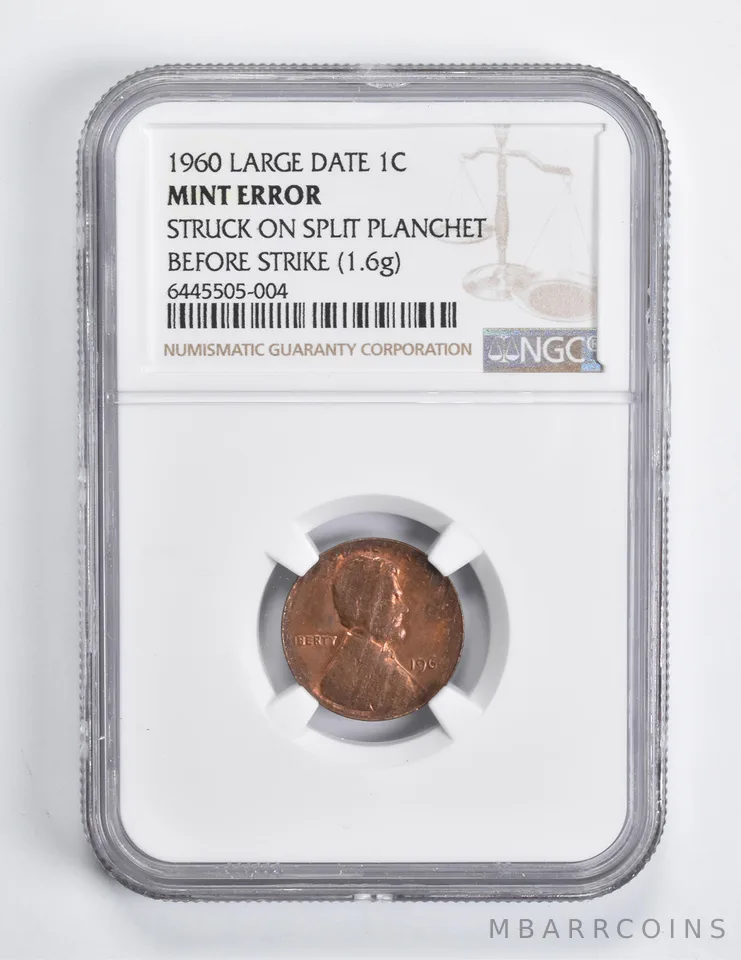 Error 1960 Lincoln Memorial Cent Lg Date Split Planchet Before Strike NGC *1567