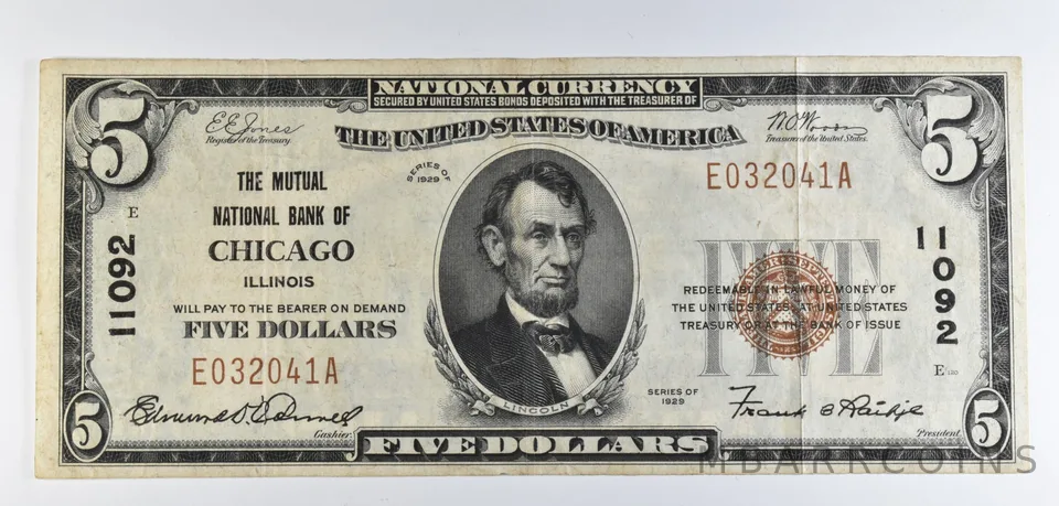 1929 $5 National Currency Note Chicago IL Ch#11092 *8526