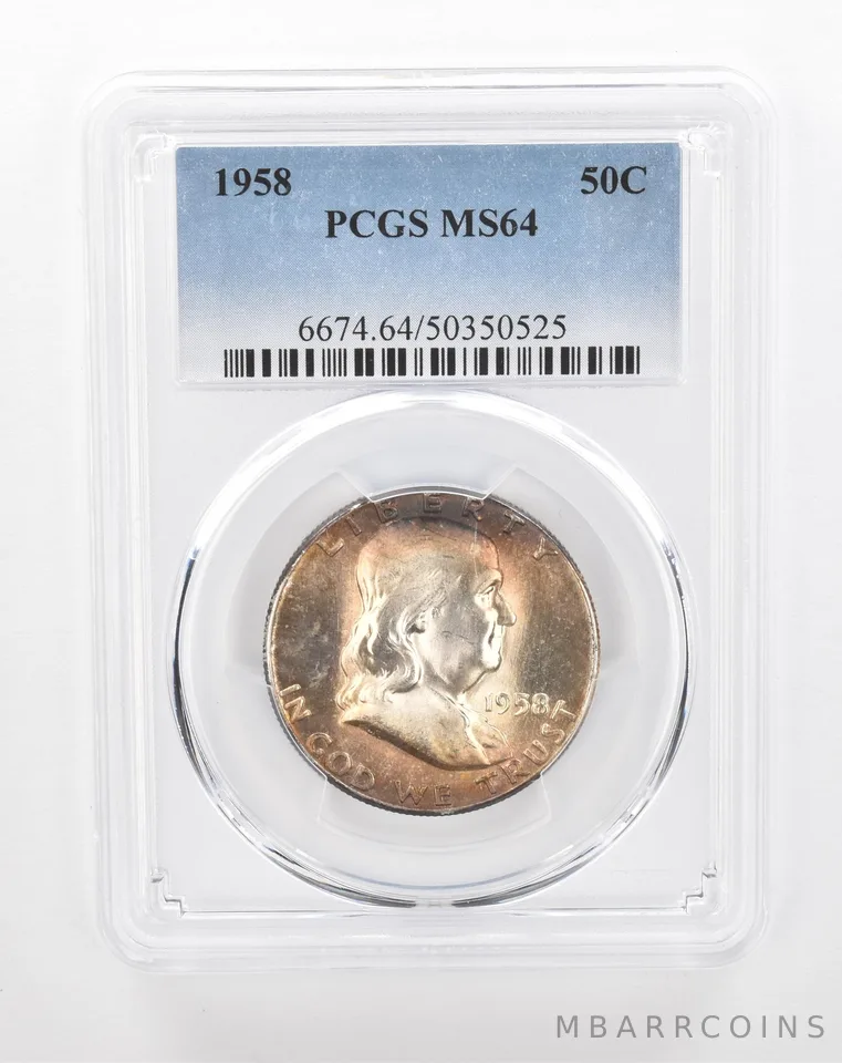 1958 Franklin Half Dollar MS64 PCGS Beautiful Tone *2889