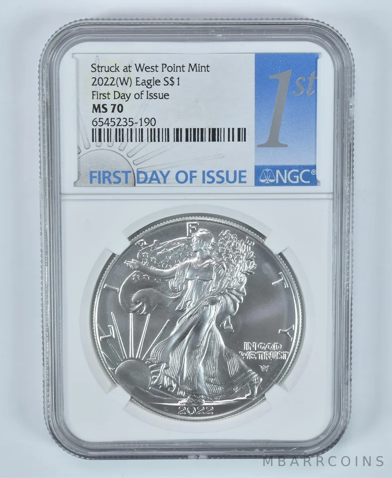 2022-(W) American Silver Eagle Struck At West Point FDOI MS70 NGC 1 Label