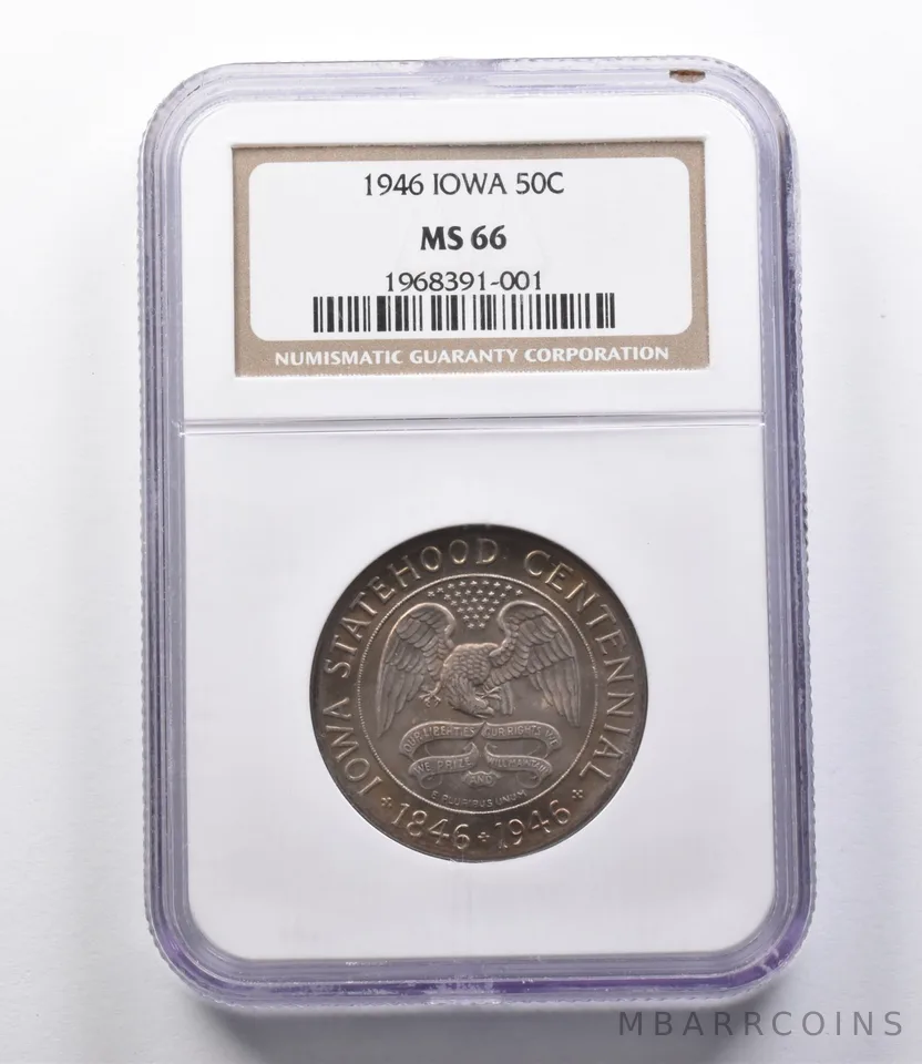 MS66 1946 Iowa Commemorative Half Dollar NGC.- Fantastic Color *2783