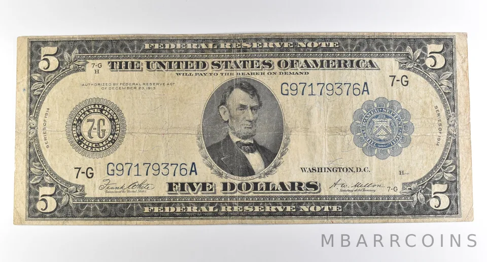 1914 $5 Chicago IL FRN Large Note Blue Seal *3709