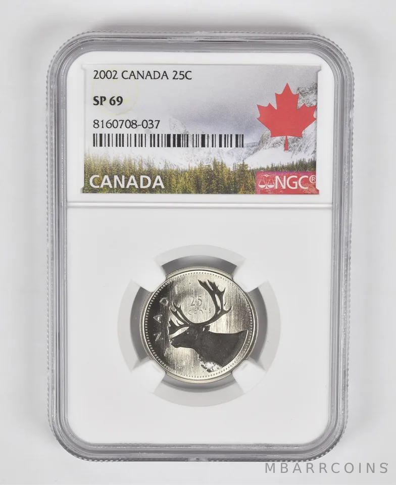 2002 Canada 25 Cents Caribou SP69 NGC Canada Label