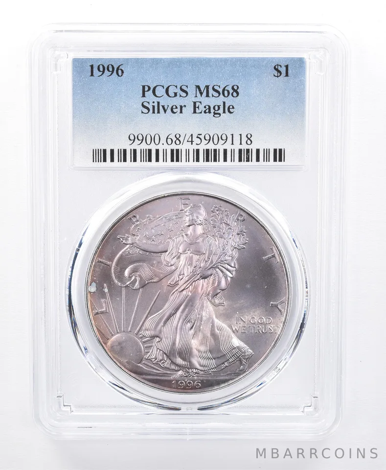 1996 American Silver Eagle MS68 PCGS Purple Tone *8657