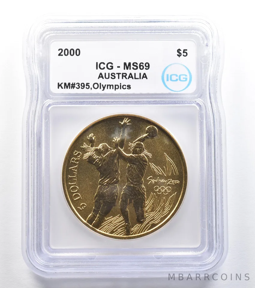 2000 Australia 5 Dollar Sydney Olympics Handball KM#395 MS69 ICG *7912