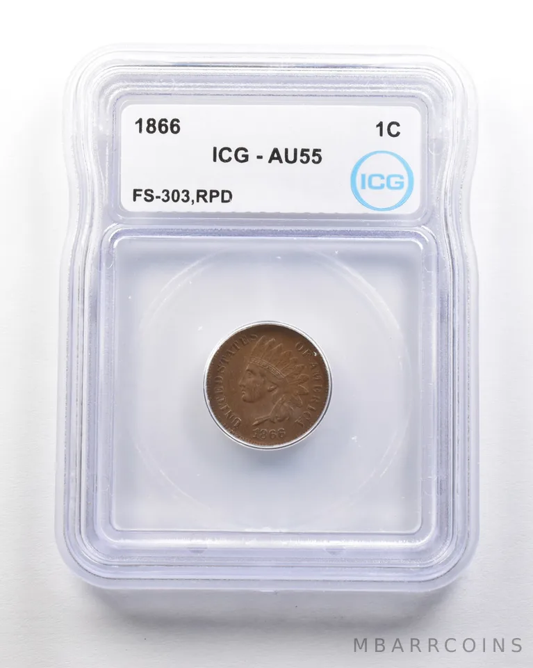 1866 Indian Head Cent Mint Error FS-303 RPD AU55 ICG a1669