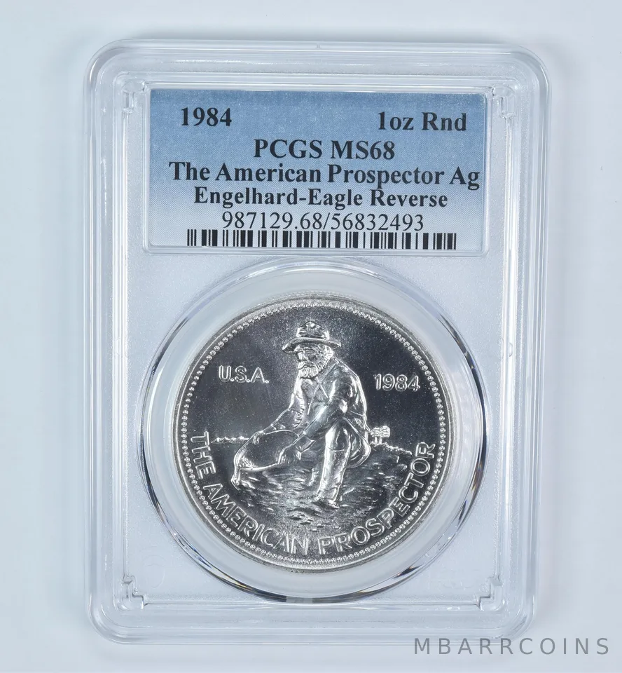 1984 Engelhard Prospector 1 Oz Silver Round Eagle Reverse MS68 PCGS