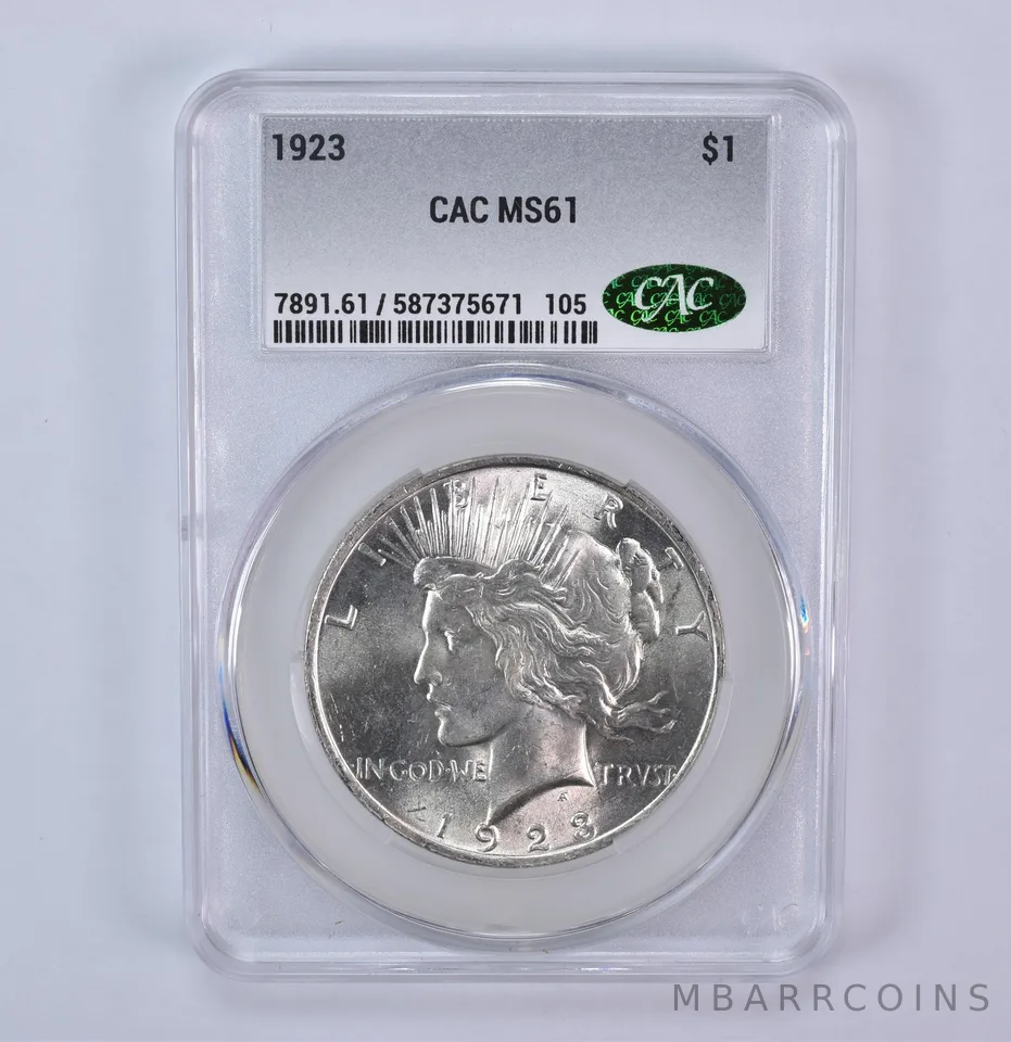 1923 Peace Silver Dollar MS61 CAC CACg