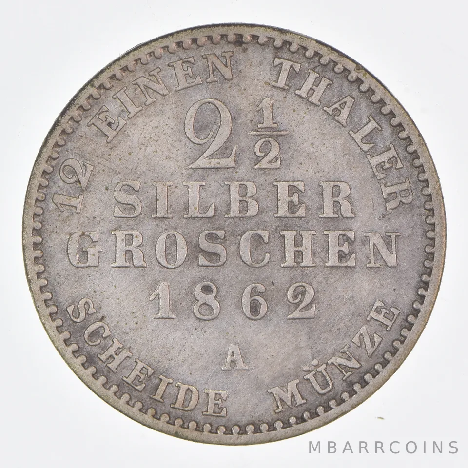 Better Date 1862 Duchy Anhalt-Bernburg 2 ½ Silbergroschen World Coin Silver *393