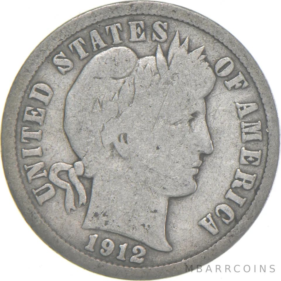 1912-D Barber Dime 90% Silver Average Circ