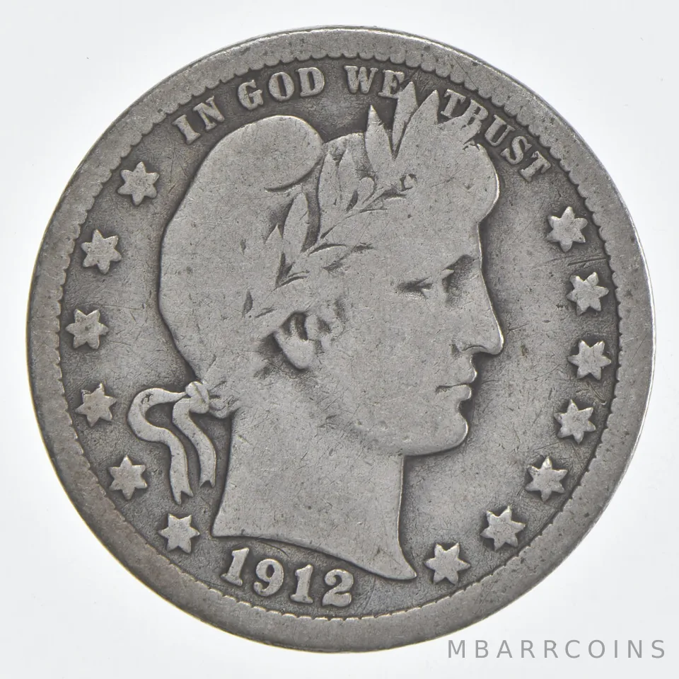 1912 (P) Barber Quarter 90% Silver VG Condition
