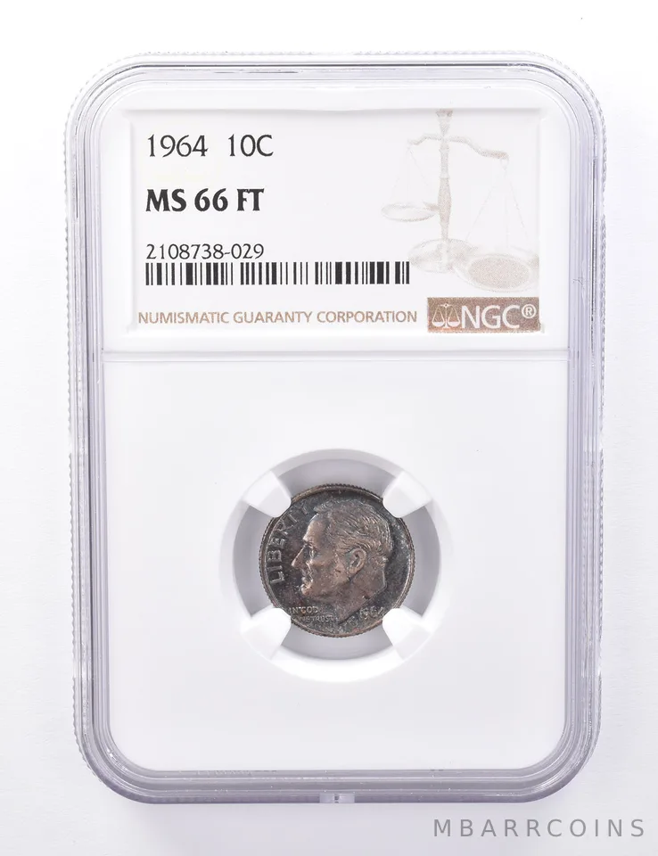 MS66 FT 1964 Roosevelt Dime - Graded NGC Toned *4292