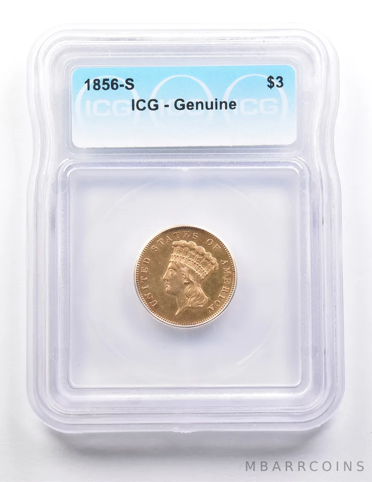 1856-S $3 Indian Princess Head Gold Three Dollar Genuine ICG *9519