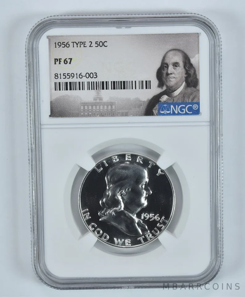 1956 Franklin Half Dollar Type 2 PF67 NGC Great Almost Cameo Contrast a9169