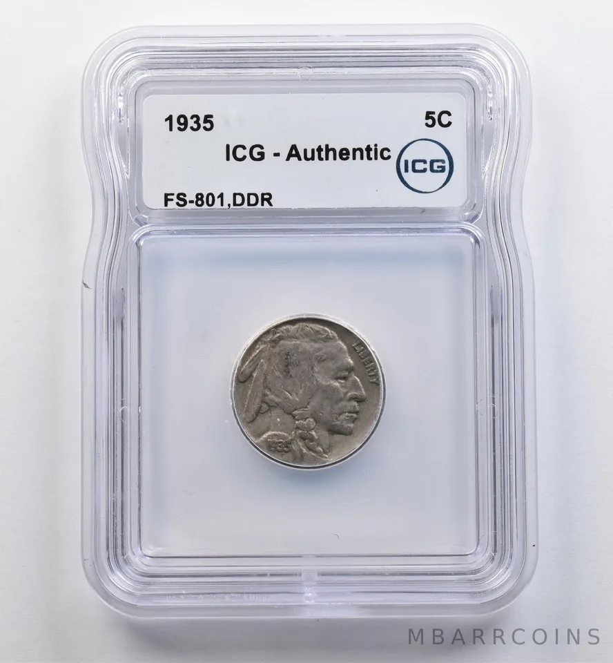 1935 Indian Head Buffalo Nickel FS-801 DDR Authentic ICG *9006