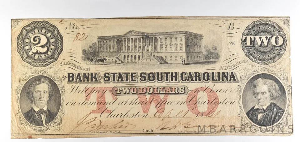 1861 $2 Charleston SC Bank Of The State Obsolete Note *8780