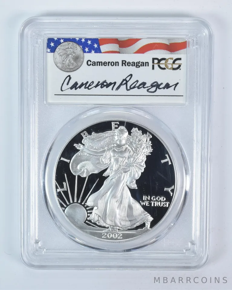 2002-W American Silver Eagle Cameron Reagan Signed PR69 DCAM PCGS
