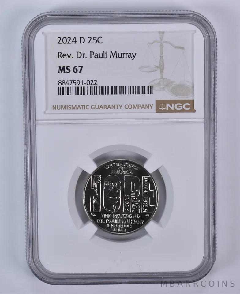 2024-D American Women Quarter Rev Dr Pauli Murray MS67 NGC Brown Label