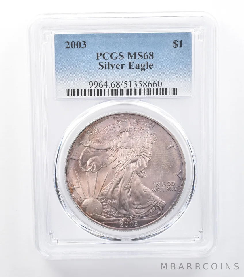 2003 American Silver Eagle MS68 PCGS Dusky Purple Tone *7770
