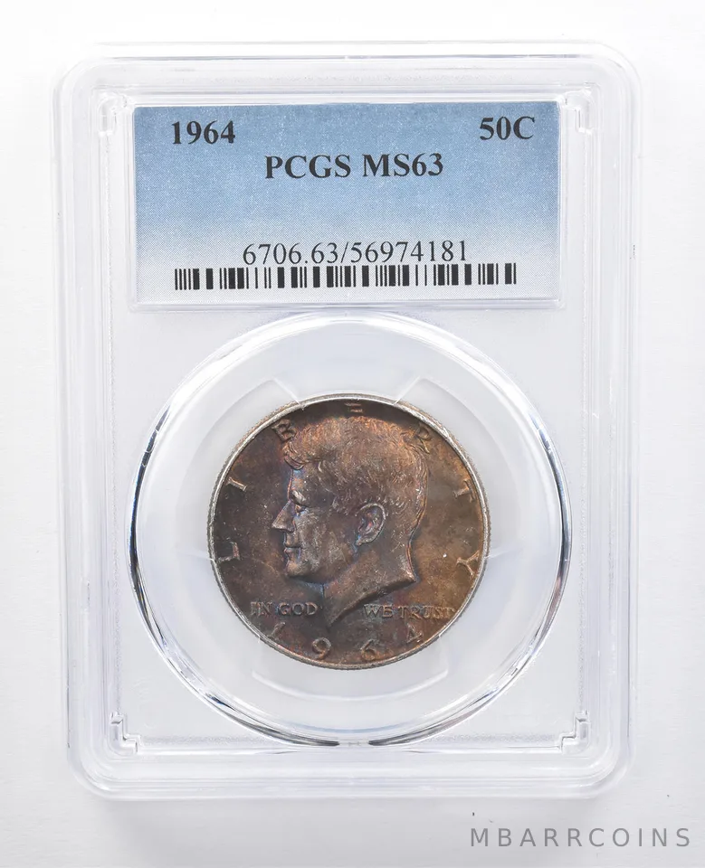1964 Kennedy Half Dollar MS63 PCGS Blue/Purple Tone *7696