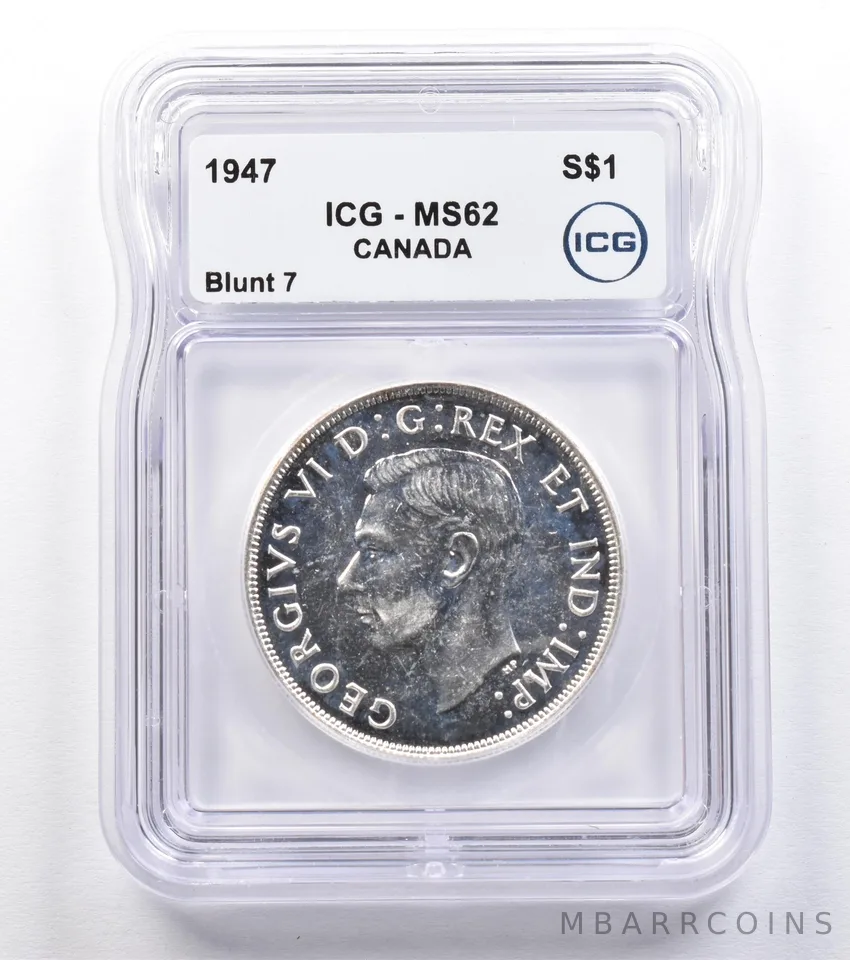 1947 Canada 1 Dollar Silver Blunt 7 MS62 ICG *1820