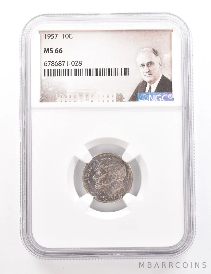 1957 Roosevelt Dime MS66 NGC Beautiful Tone *3382