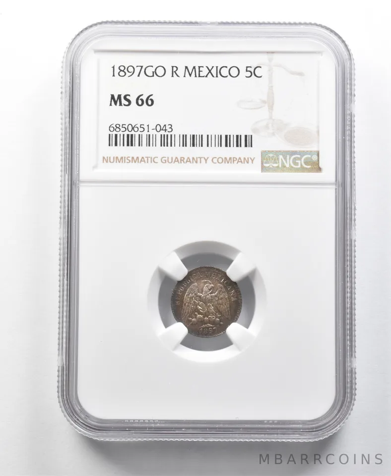 1897 GO R Mexico 5 Centavos MS66 NGC *8666