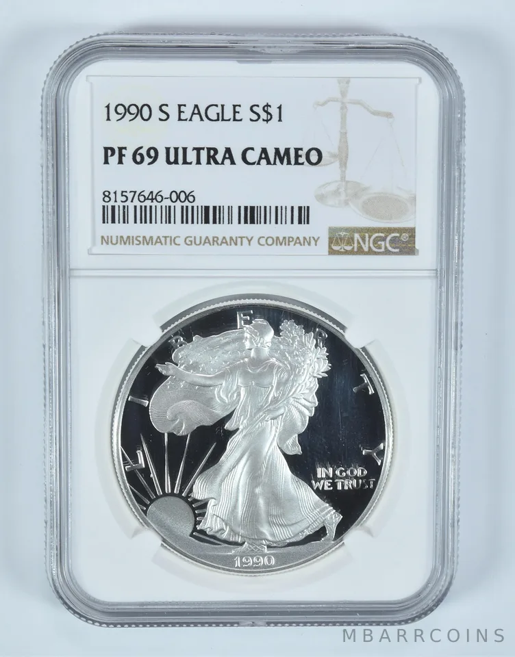 1990-S American Silver Eagle PF69 UCAM NGC Brown Label