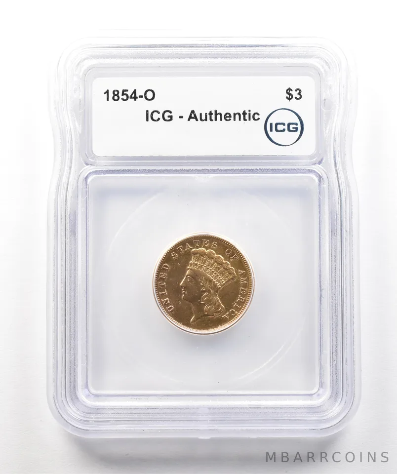 1854-O $3 Indian Princess Head Gold Three Dollars Authentic ICG *4304