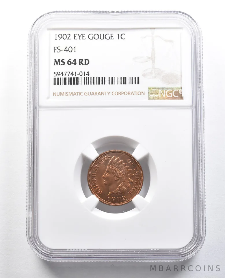 1902 Indian Head Cent Eye Gouge FS-401 MS64 RD NGC *4685