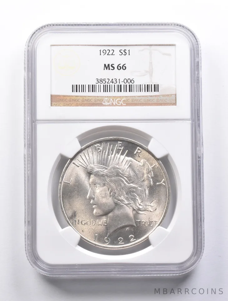 MS66 1922 Peace Silver Dollar NGC *1298