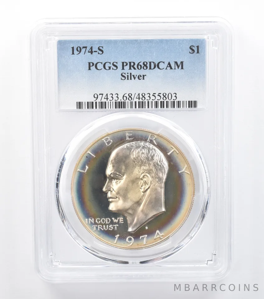 1974-S Eisenhower $1 Silver PR68 DCAM PCGS Peripheral Tone *7735