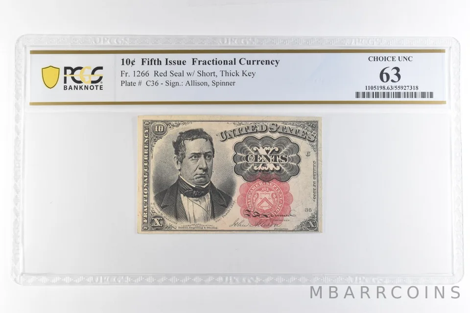 10 Cent Fifth Issue Fractional Currency Fr#1266 Choice Unc 63 PCGS *6893
