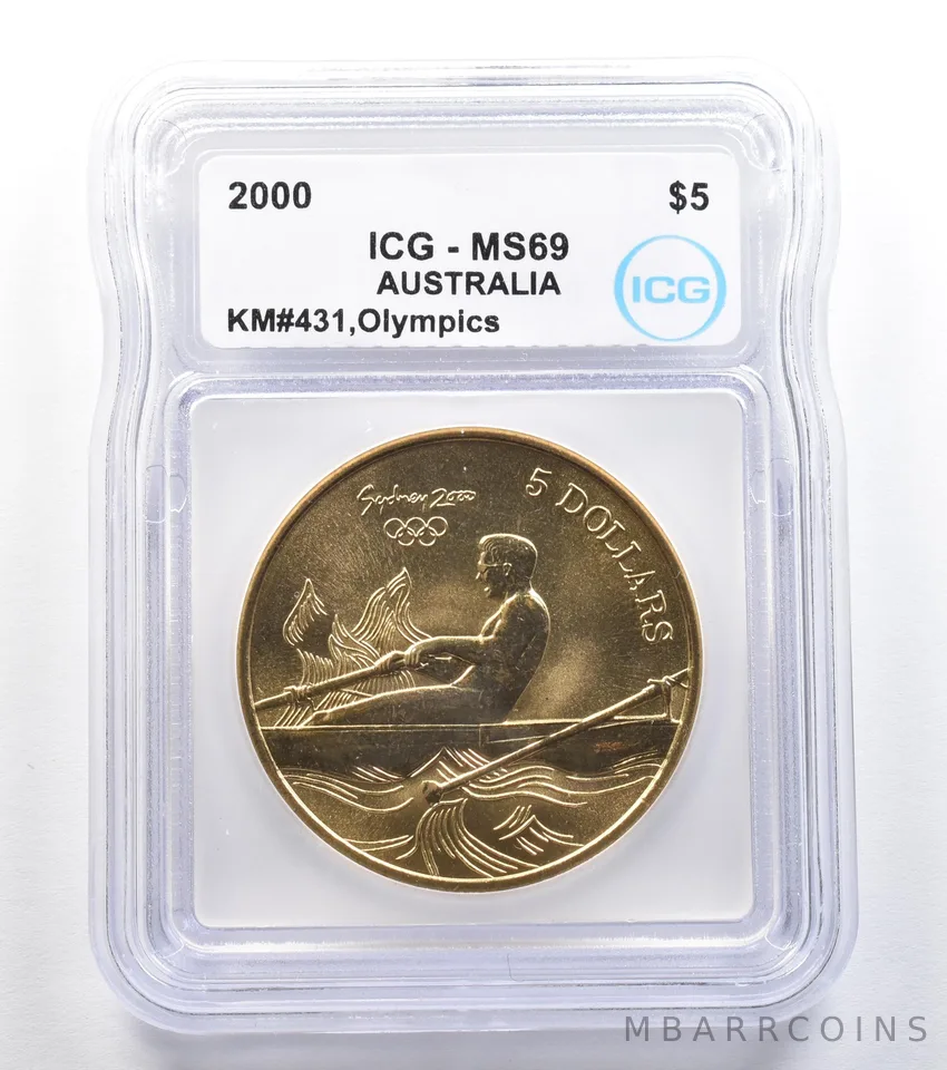 2000 Australia 5 Dollar Sydney Olympics Rowing KM#431 MS69 ICG *7892