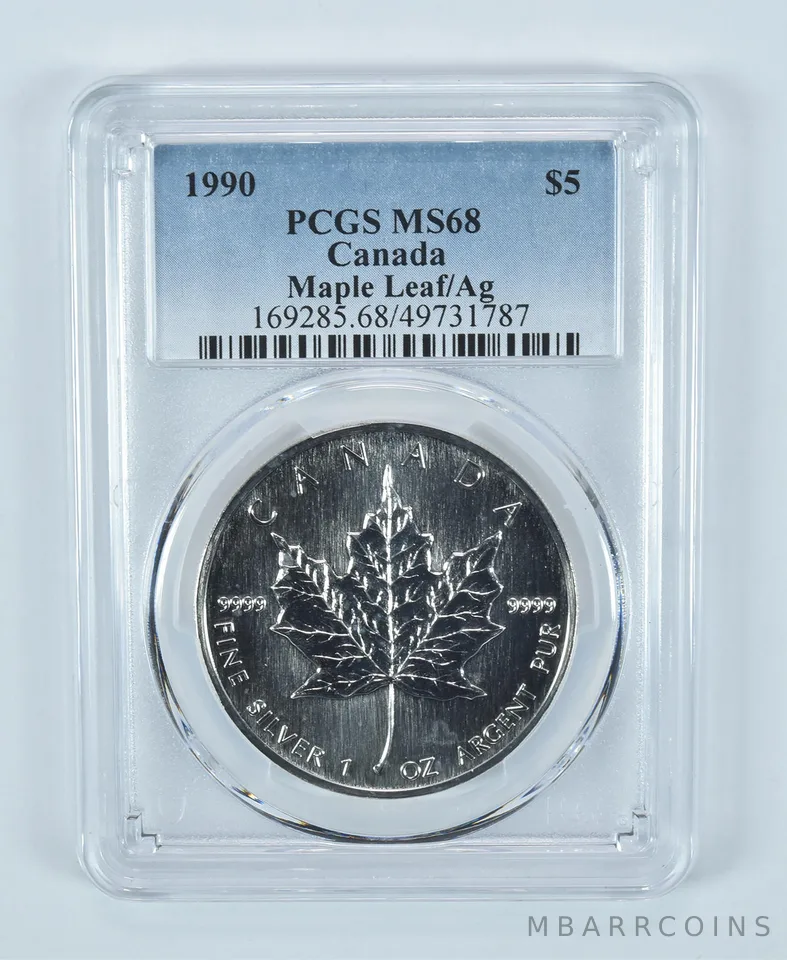 1990 Canada 5 Dollars Silver Maple Leaf MS68 PCGS Blue Label