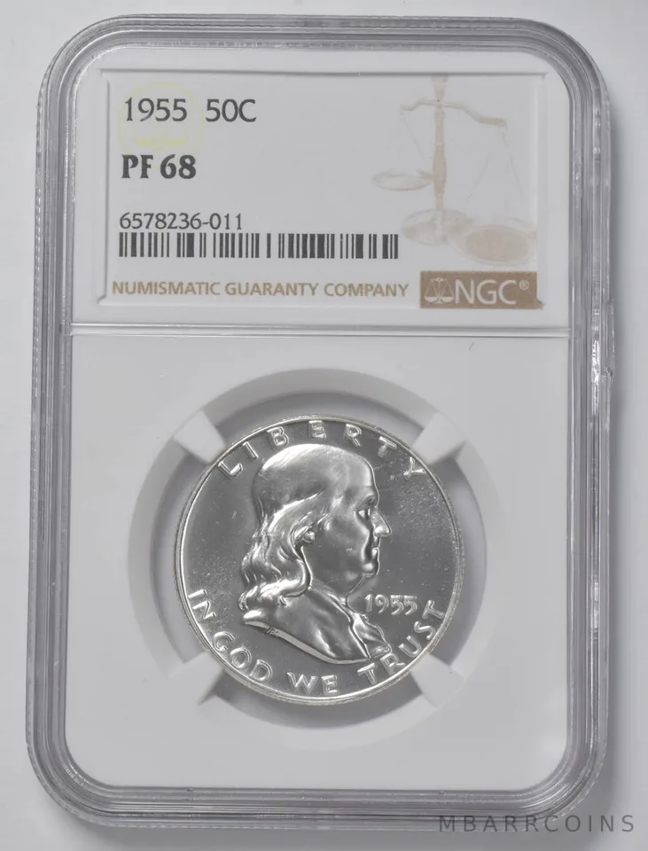 1955 Franklin Half Dollar PF68 NGC Brown Lbl