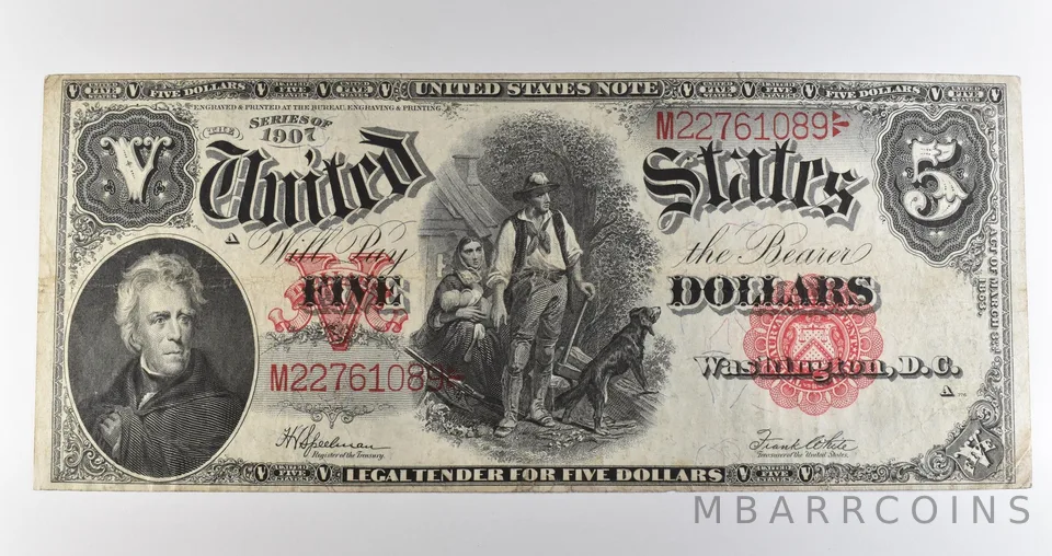 1907 $5 Legal Tender Large Note Red Seal *3518