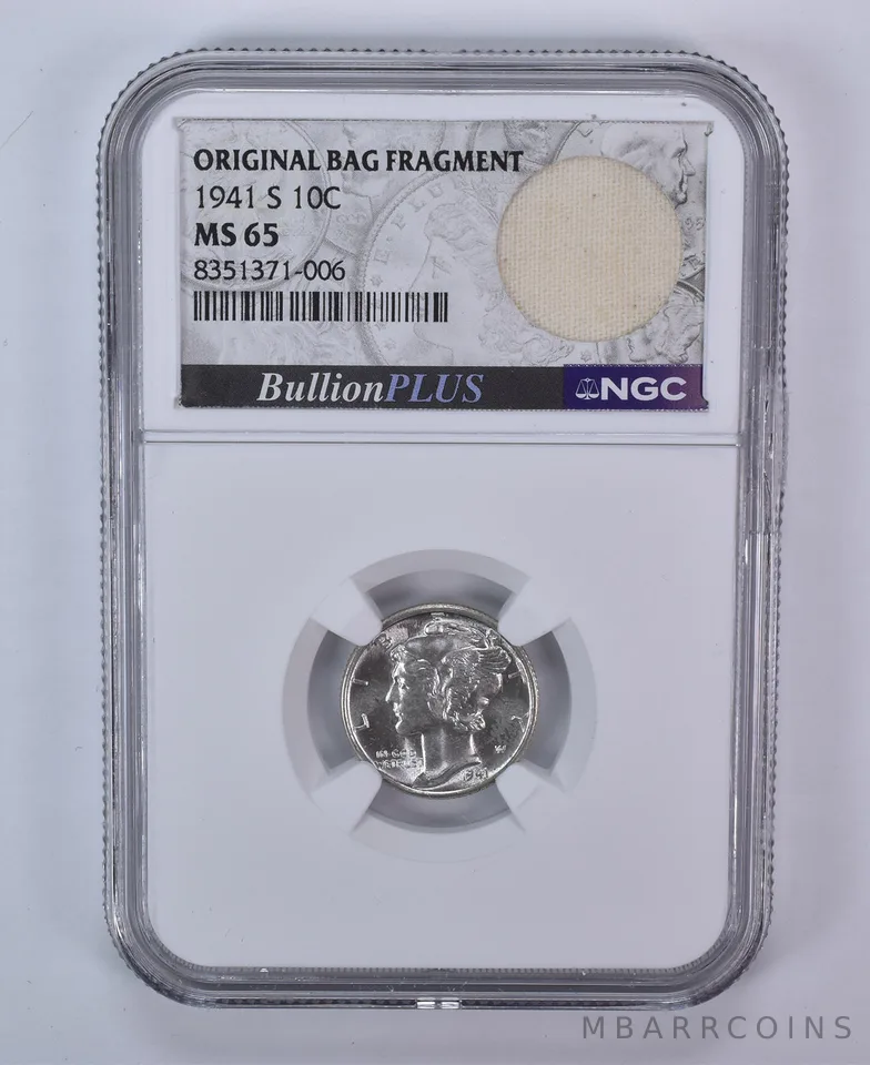 1941-S Mercury Dime Original Bag Fragment MS65 NGC