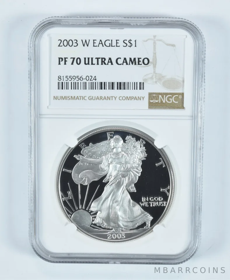 2003-W American Silver Eagle 1 Oz PF70 UCAM NGC Brown Label