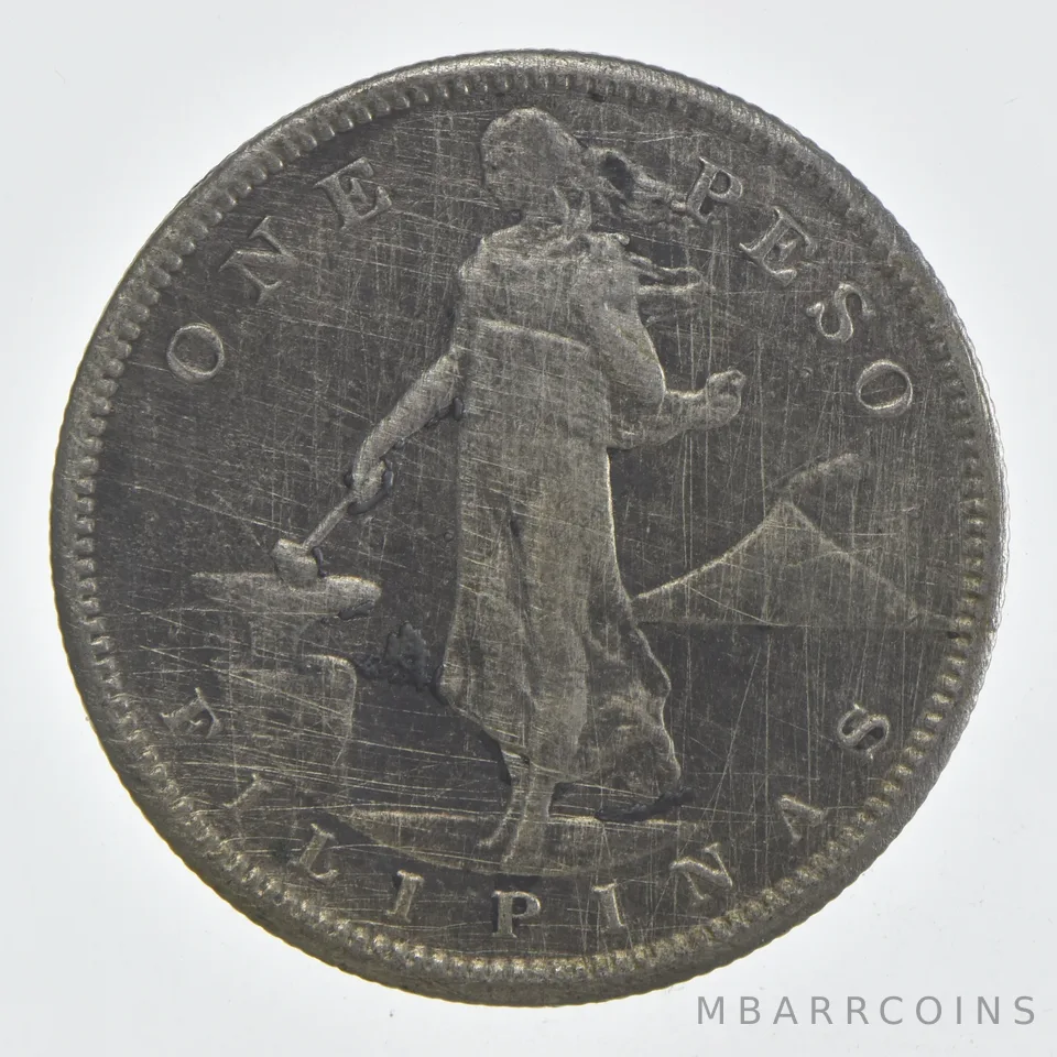 1907-S Philippines 1 Peso Beautiful Tone *0484