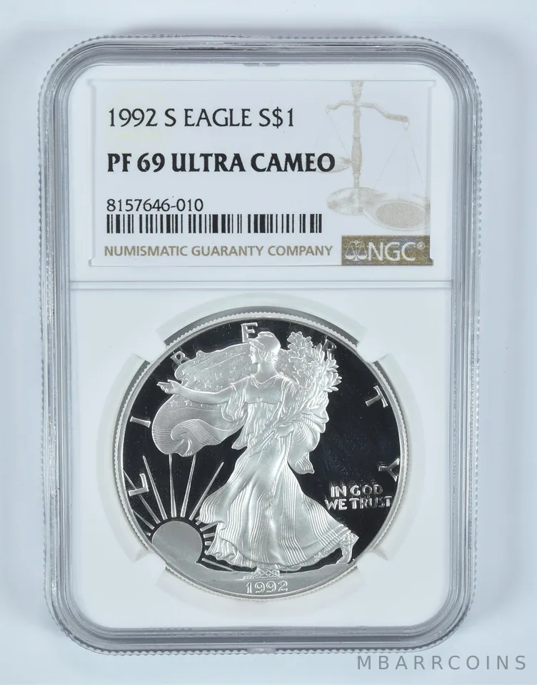 1992-S American Silver Eagle PF69 UCAM NGC Brown Label