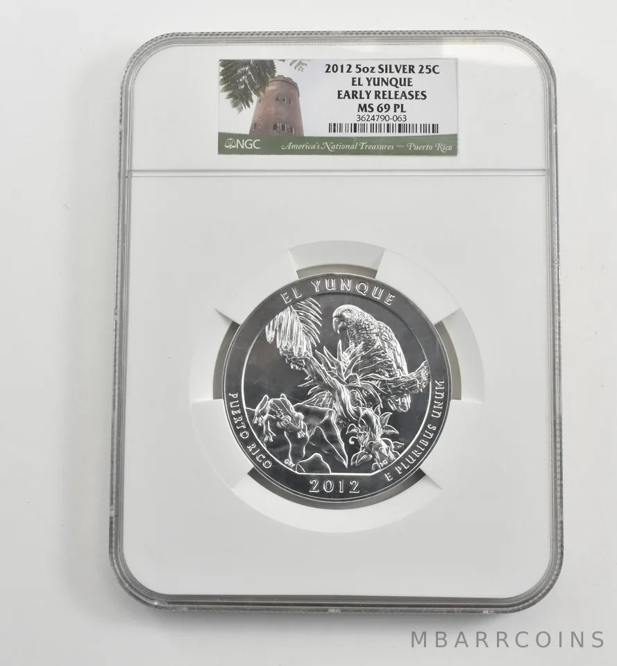 2012 5 Oz Silver Quarter America The Beautiful El Yunque ER MS69 PL NGC *1605