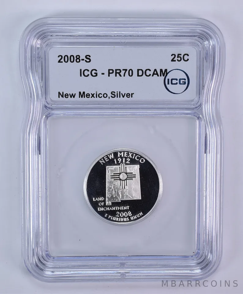 2008-S Washington State Quarter New Mexico Silver PR70 DCAM ICG