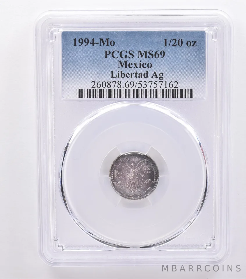 1994 Mo Mexico 1/20 Onza Silver Libertad MS69 PCGS Beautiful Tone *8750