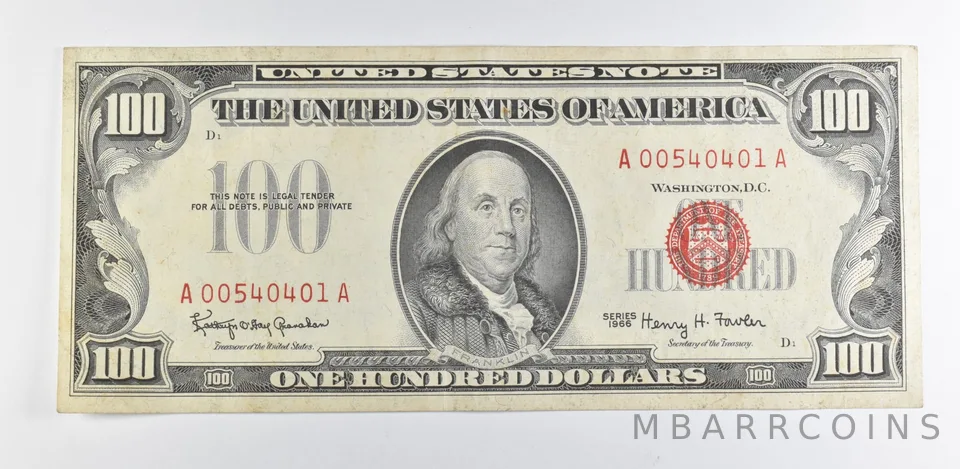 1966 $100 US Legal Tender Note Red Seal a9883