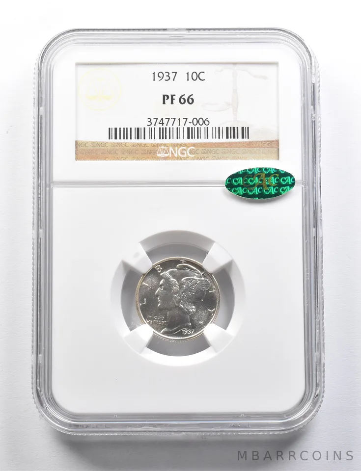 PF66 1937 Mercury Dime CAC NGC *0035