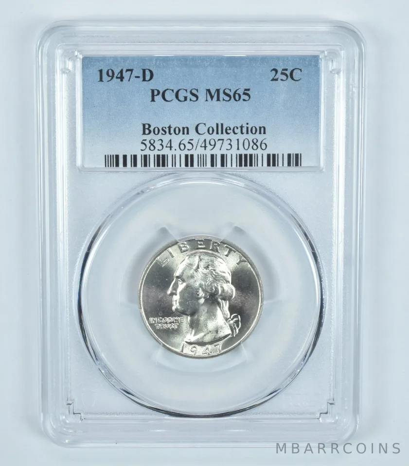 1947-D Washington Quarter Boston Collection MS65 PCGS Blue Label