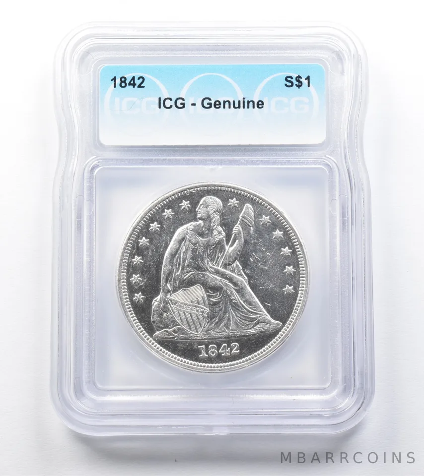 1842 Seated Liberty Silver Dollar Genuine ICG *0052